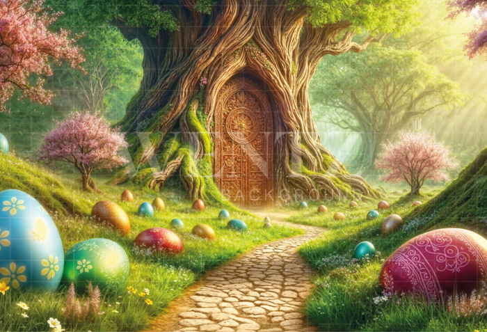 Fabric Photography Background Easter House in the Grove / Backdrop 6745