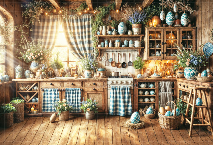 Fabric Photography Background Easter Kitchen / Backdrop 6798