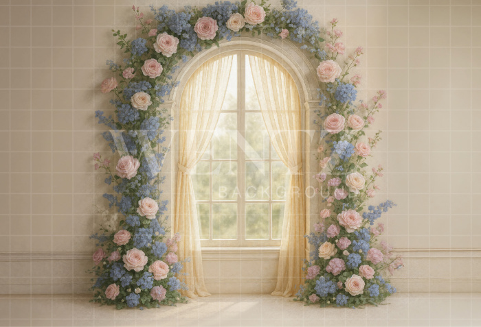 Fabric Photography Background Spring Floral Arch / Backdrop 7877