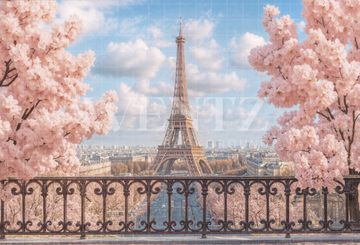 Fabric Photography Background Spring in Paris / Backdrop 7895