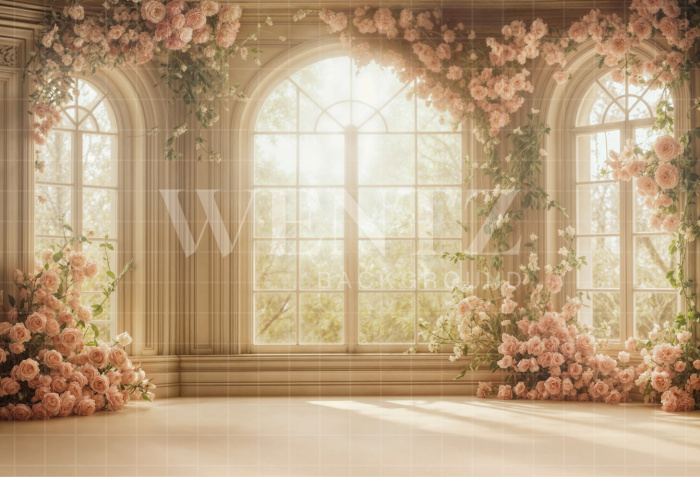 Fabric Photography Background Spring Flowered Windows / Backdrop 7896