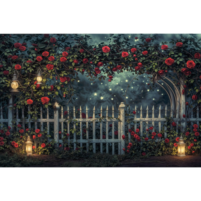 Fabric Photography Background Valentine's Day Garden with Flowers / Backdrop 5990
