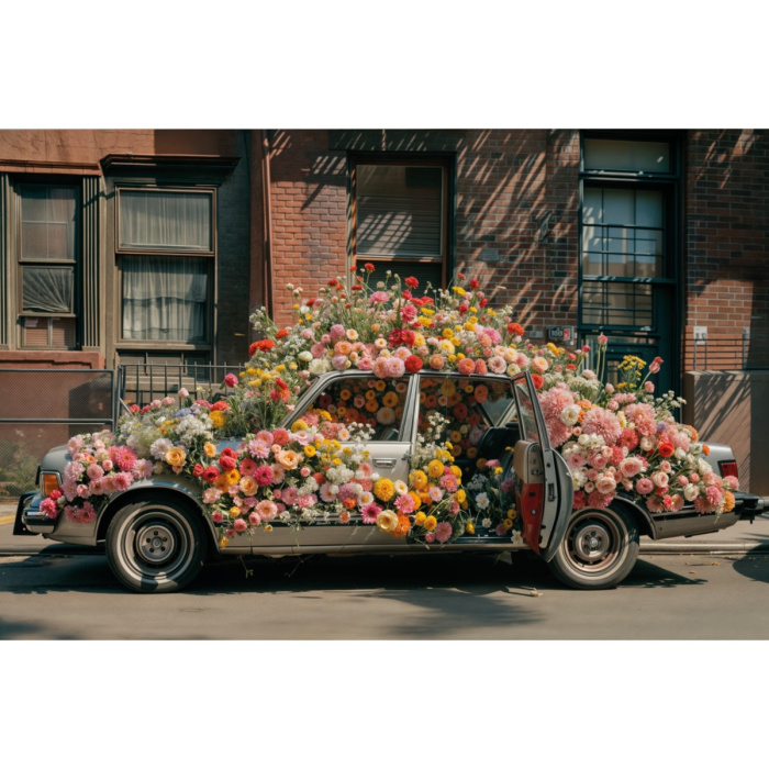 Fabric Photography Background Valentine's Day Car with Flowers / Backdrop 6036