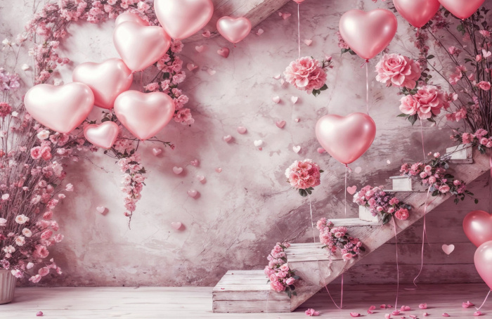 Fabric Photography Background Valentine's Day with Ladder / Backdrop 6054