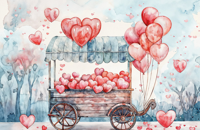 Fabric Photography Background Valentine's Day Balloon Cart / Backdrop 6051