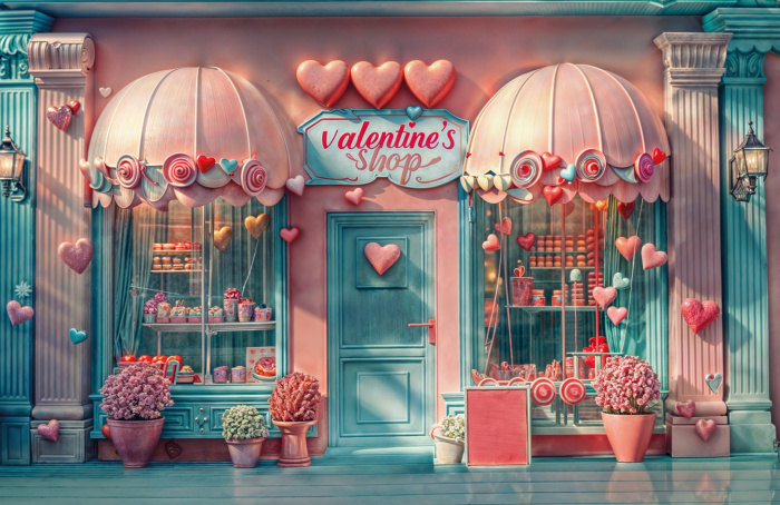 Fabric Photography Background Valentine's Day Sweet Shop / Backdrop 6062