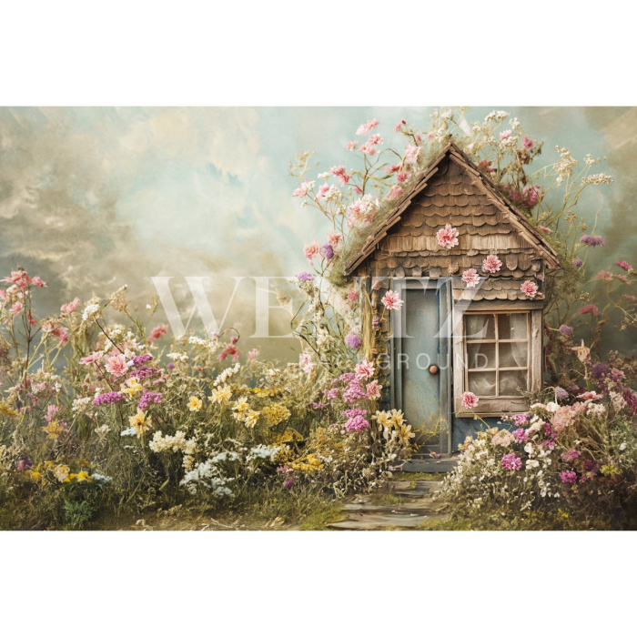 Fabric Photography Background Easter House / Backdrop 5584