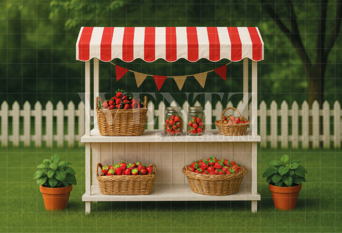 Fabric Photography Background Summer Strawberries Stand / Backdrop 7910