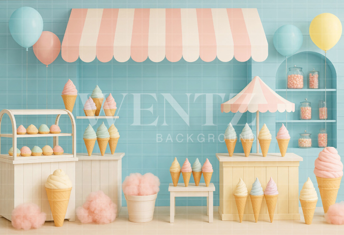 Fabric Photography Background Summer Ice Cream Stand / Backdrop 7909