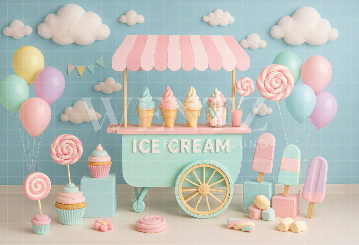 Fabric Photography Background Summer Ice Cream Stand / Backdrop 7921