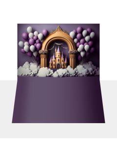 Photography Background in Fabric Cake Smash Castle with Lilac Balloons / Backdrop 3189