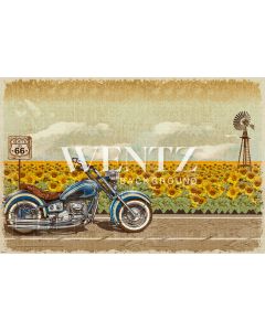 Photography Background in Fabric Motorcycle on the Road and Sunflower Field / Backdrop 1827