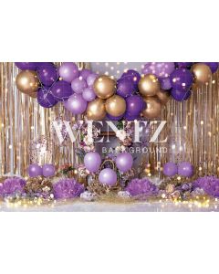 Photography Background in Fabric Scenarios Purple and Gold Balloon / Backdrop 2077