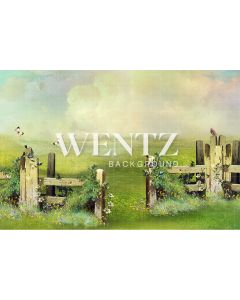 Photography Background in Fabric Scenery Grove with Fence and Flowers / Backdrop 2079