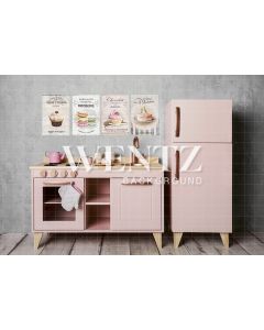 Photography Background in Fabric Children's Pink Kitchen / Backdrop 2081