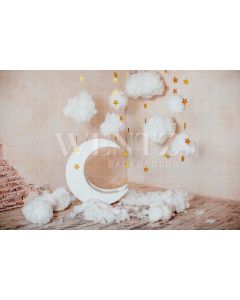 Photography Background in Fabric Moon Stars and Clouds / Backdrop 2123
