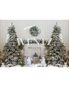  Photography Background in Fabric Christmas Fireplace and Pines / Backdrop 2135