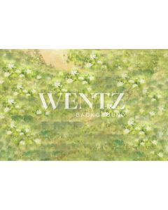 Photography Background in Fabric Green Field With White Flowers / Backdrop 2216