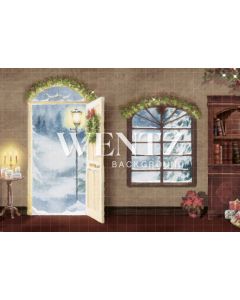 Photography Background in Fabric Christmas Room with Door / Backdrop 2170