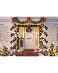 Photographic Background in Fabric Facade Christmas House / Backdrop 2319