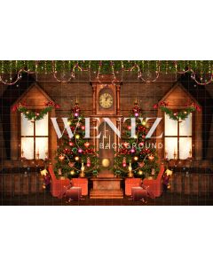 Photography Background in Fabric Christmas Room With Clock / Backdrop 2327