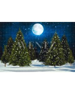 Photography Background in Fabric Christmas Pine Trees with Moon / Backdrop 2530