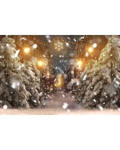 Photography Background in Fabric Christmas Street with Pine Trees / Backdrop 2531