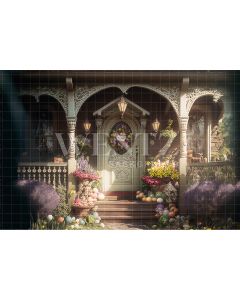 Photography Background in Facade with Easter Eggs and Flowers / Backdrop 2612