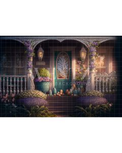 Photography Background in Fabric Flowery House with Easter Eggs / Backdrop 2613