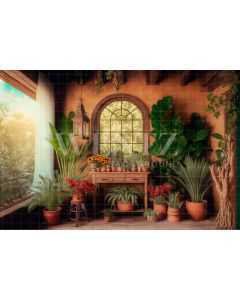 Photography Background in Fabric House with Plants / Backdrop 2630