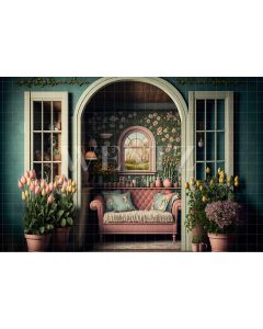 Photography Background in Fabric Flowery Room with Sofa / Backdrop 2633