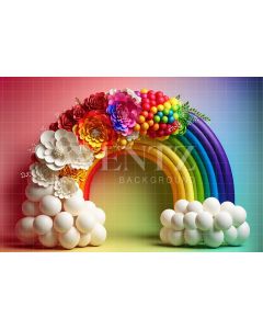 Photography Background in Fabric Cake Smash Rainbow with Flowers / Backdrop 2653