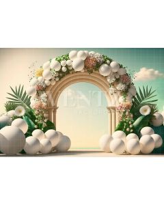 Photography Background in Fabric Cake Arch with White Balloons / Backdrop 2661