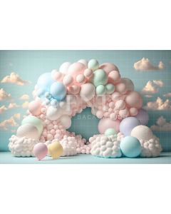 Photography Background in Fabric Cake Smash Pink with Clouds / Backdrop 2663