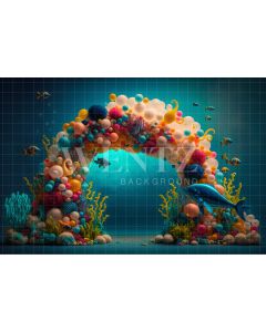 Photography Background in Fabric Cake Smash Sea Bottom with Fishes / Backdrop 2668