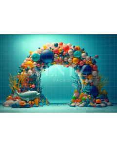 Photography Background in Fabric Cake Smash Sea with Colorful Balloons / Backdrop 2678