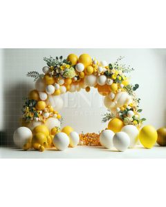Photography Background in Fabric Cake Smash Yellow with Flowers / Backdrop 2682