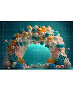 Photography Background in Fabric Cake Smash Sea with Golden Balloons / Backdrop 2693