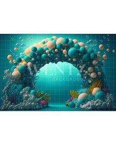 Photography Background in Fabric Cake Smash Sea with Blue Balloons / Backdrop 2695