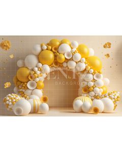 Photography Background in Fabric Cake Smash Yellow with Flowers / Backdrop 2700