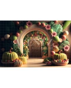 Photography Background in Fabric Cake Smash Tropical with Fruits / Backdrop 2701