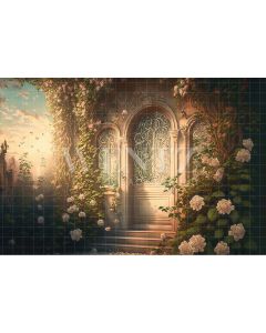 Photography Background in Fabric Facade with Garden of Roses / Backdrop 2707