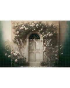 Photography Background in Fabric White Door with Flowers Scenery / Backdrop 2711
