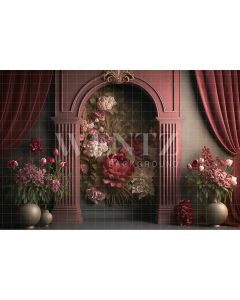 Photography Background in Fabric Marsala Scenery with Arch and Flowers / Backdrop 2718