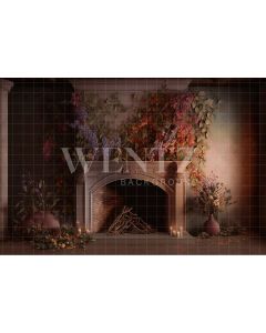 Photography Background in Fabric Room with Fireplace and Plants / Backdrop 2724