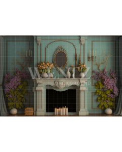 Photography Background in Fabric Scenery with Fireplace and Candles / Backdrop 2728