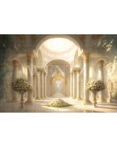 Photography Background in Fabric Greek Room with White Flowers / Backdrop 2731