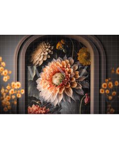 Photography Background in Fabric Scenery with Brown Arch and Flowers / Backdrop 2736
