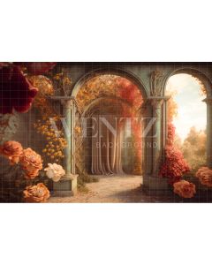 Photography Background in Fabric Scenery with Greek Arch and Roses / Backdrop 2741