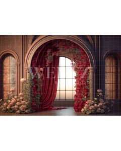 Photography Background in Fabric Terracotta Arch with Red Curtains / Backdrop 2749